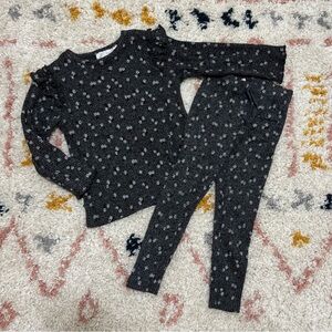 Zara ecru floral ribbed top and leggings set